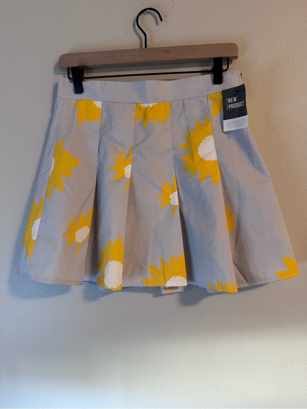 Sunflower Print Pleated Mini Skirt - Yellow/Gray